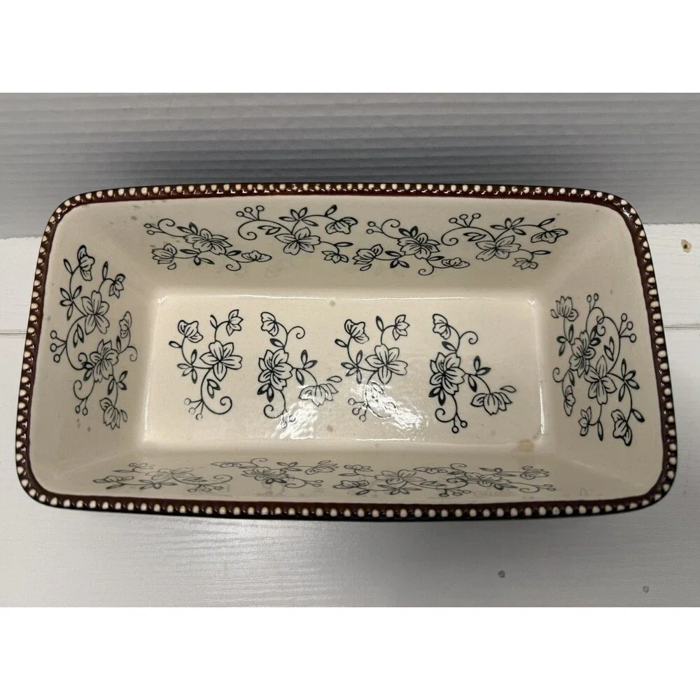 3 Pc TEMP-TATIONS Floral Lace 1 Quart Loaf Bakeware w/Lid & Hotplate